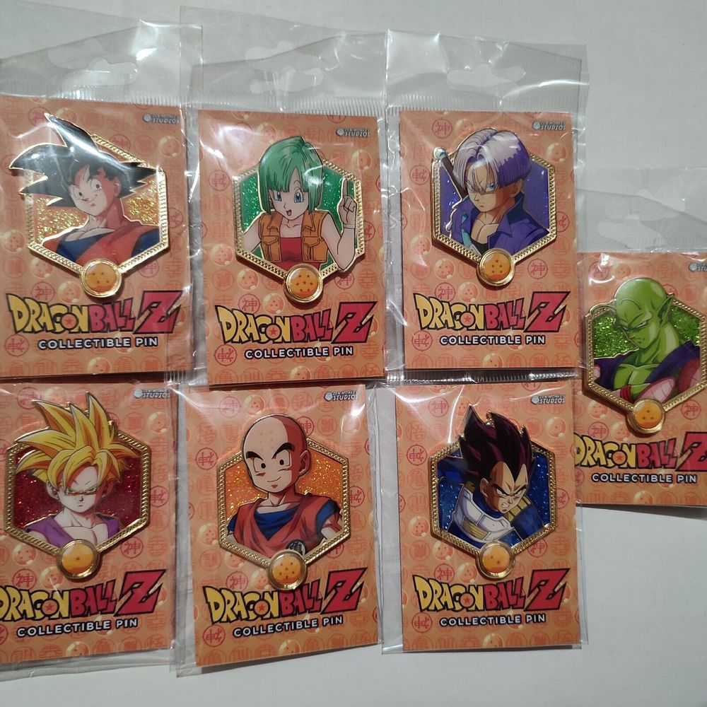 Dragon Ball Z Full Golden Series Enamel Pins Set Of 7 Official DBZ Collectibles